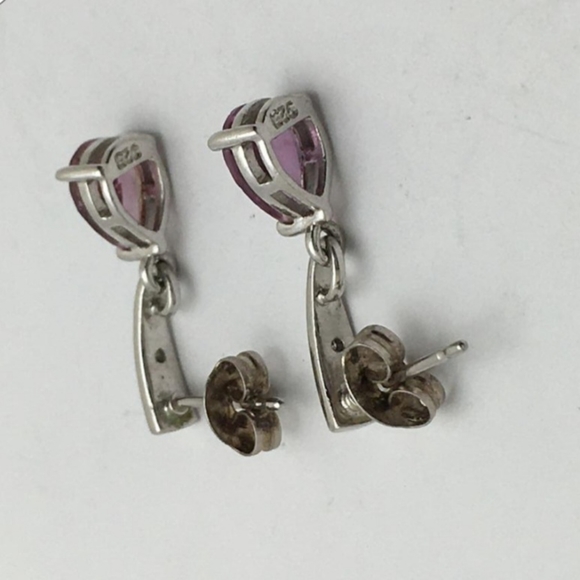 Petite sterling sterling silver earrings with pik purple stones - Picture 3 of 4